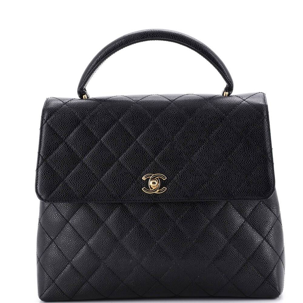 Chanel Jumbo Vintage Classic Top Handle Flap Bag Quilted Caviar